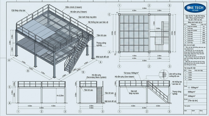bản vẽ thiết kế kệ sàn mezzanine trước khi sản xuất