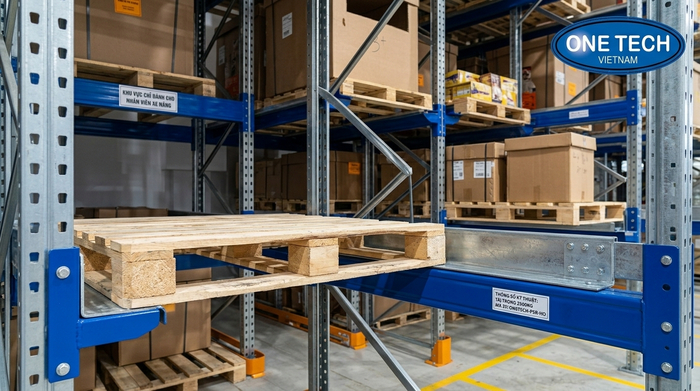 Ray đỡ pallet kệ drive in thực tế Hình ảnh thực tế ray đỡ pallet trong hệ thống kệ drive in số 6