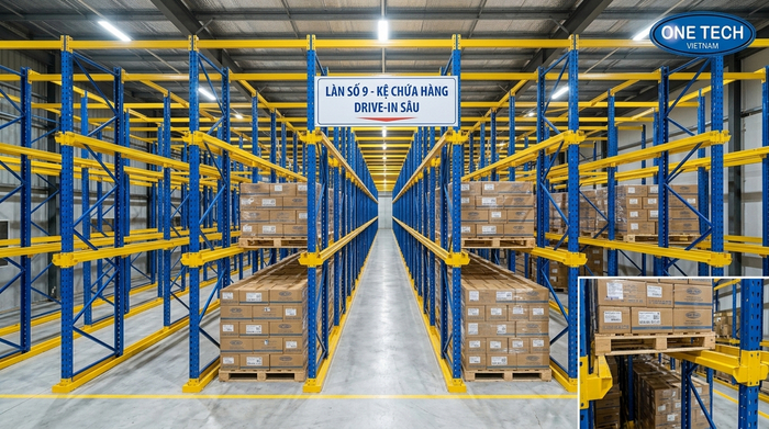 Hệ thống kệ drive in bố trí theo lane sâu Hình ảnh thực tế hệ thống kệ drive in bố trí theo lane sâu số 9