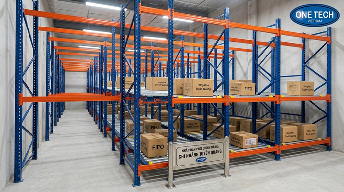 Bản vẽ thiết kế kệ flowrack theo kích thước kho và tải trọng hàng