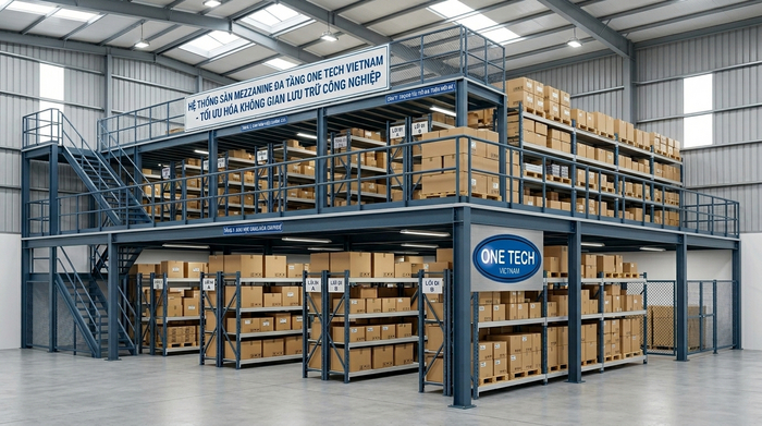 kệ sàn mezzanine kết hợp kệ trung tải để hàng thùng carton