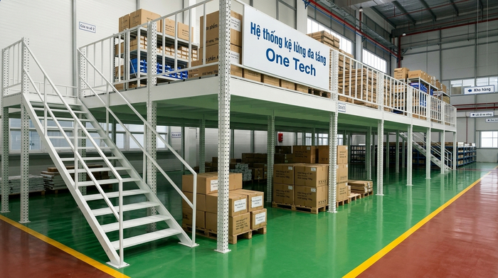 hình ảnh thực tế kệ sàn mezzanine trong kho hàng nhiều tầng