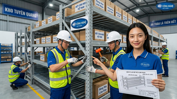Kệ flowrack trong môi trường kho ẩm cần sơn tĩnh điện và bố trí thông thoáng