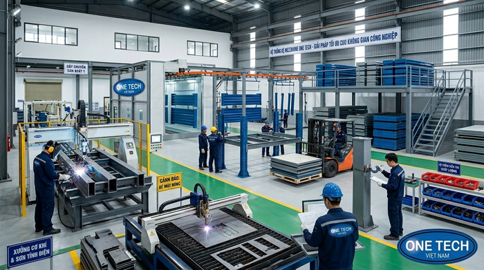 sản xuất kệ sàn mezzanine tại nhà máy OneTech Group