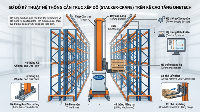Cấu tạo cơ bản của Stacker Crane trong kho cao tầng