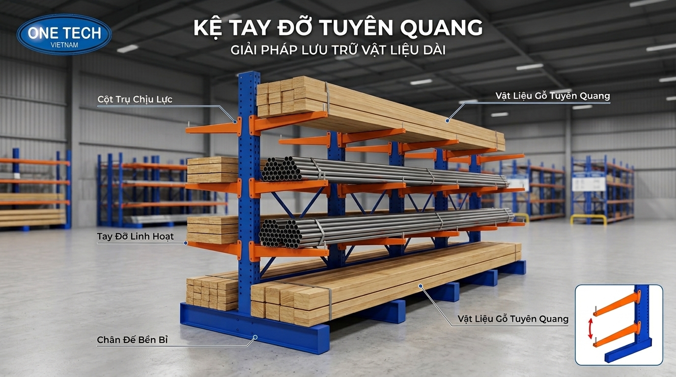 Cấu tạo kệ tay đỡ Tuyên Quang gồm cột trụ chân đế và tay đỡ