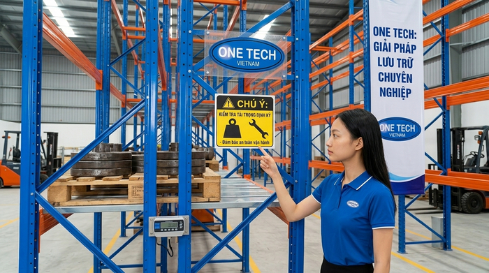 Kiểm tra tải trọng kệ kho Kiểm tra tải trọng và biển cảnh báo trên hệ kệ kho hàng