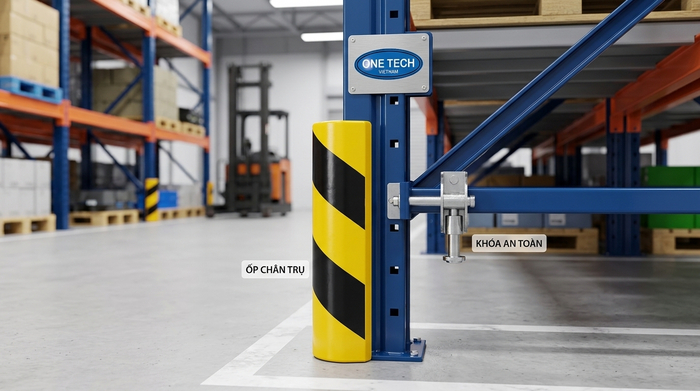 Phụ kiện an toàn kệ Narrow Aisle Phụ kiện an toàn cho kệ Narrow Aisle gồm bảo vệ chân trụ và khóa beam