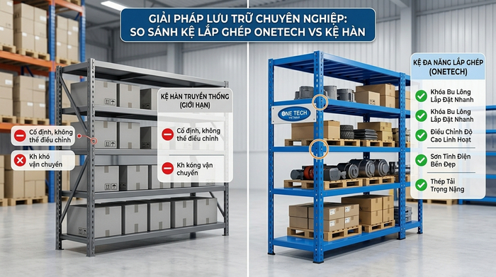 So sánh kệ sắt v lỗ với kệ hàn và kệ lưới Bảng so sánh ưu nhược điểm của các loại kệ lưu trữ