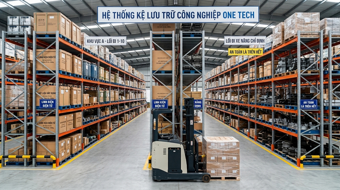 Thiết kế kệ kho hàng tối ưu không gian và lối đi