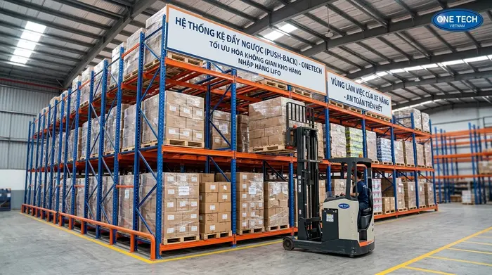 Ứng dụng kệ push back trong kho hàng nặng tại Tuyên Quang