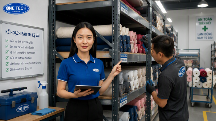 Bảo trì kệ lưu trữ vải cho xưởng may định kỳ