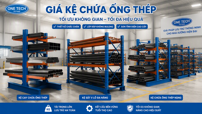 Các mẫu kệ để ống thép phổ biến cho kho hàng
