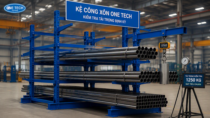 Đo tải trọng kệ tay đỡ thép ống trước khi sản xuất