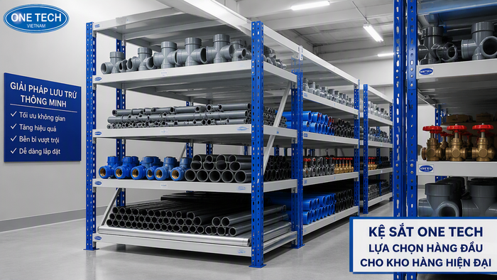 Kệ sắt lỗ lưu trữ ống nhựa và phụ kiện kho bãi