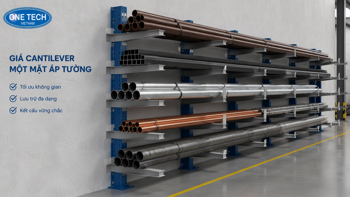 Kệ tay đỡ một phía để ống thép sát tường