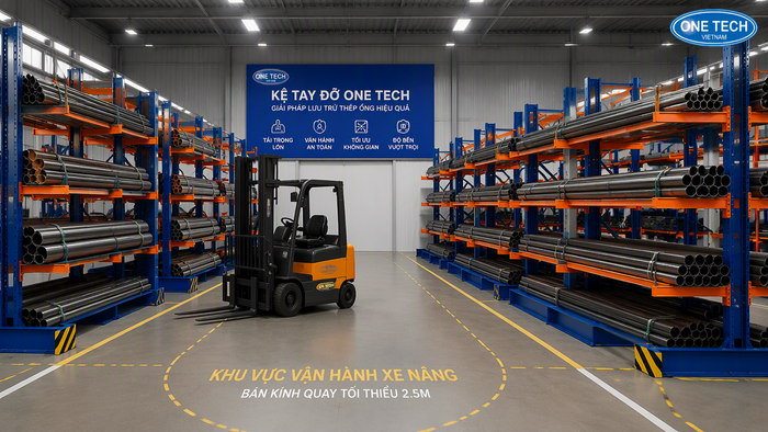 Lối đi cho xe nâng khi vận hành kệ để ống thép