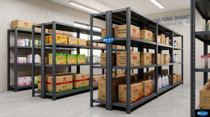 Kệ sắt v lỗ đa năng cho cửa hàng tạp hóa và kho FMCG nhỏ Kệ sắt v lỗ đa năng dùng cho kho FMCG nhỏ tại Tuyên Quang